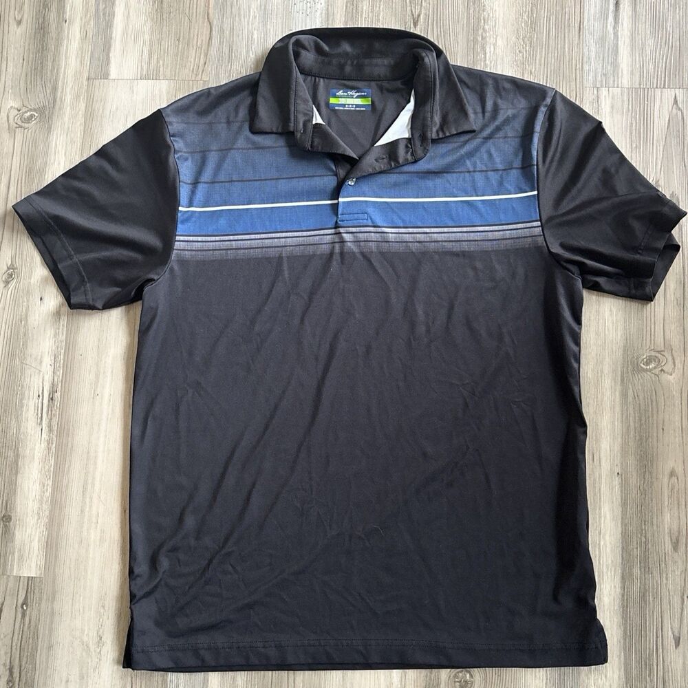 Mens Ben Hogan Performance Polo Black Striped Moisture Wicking Golf Size Medium
